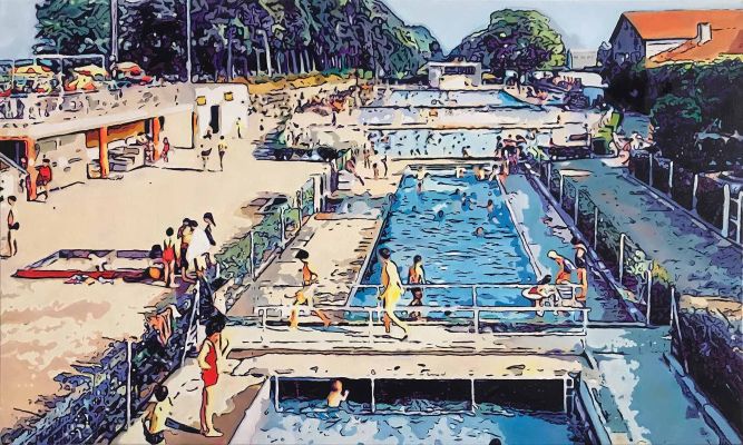 MATCHORO Guy | La piscine de la Jonction, huile sur toile,